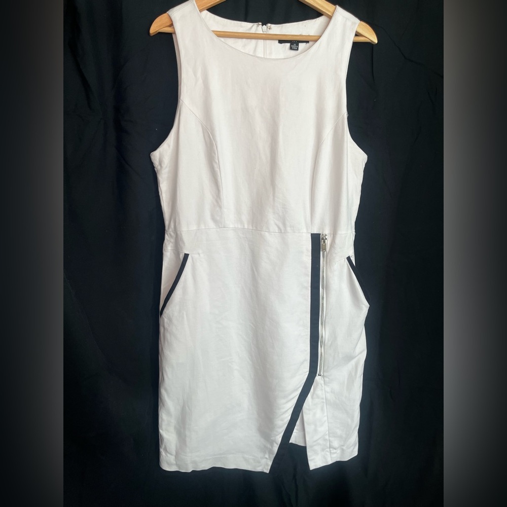 Sharagano White Stretch Cotton Zipper Dress Sz 14 - Modern Business Casual